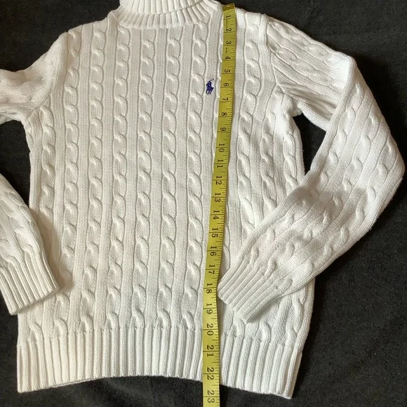 Ralph Lauren Sport CowlNeck Sweater Women Med. White Cable Knit Pullover Cotton - Picture 10 of 12